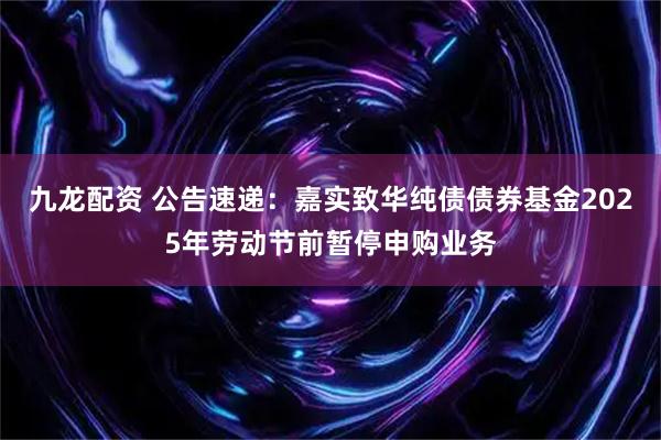 九龙配资 公告速递：嘉实致华纯债债券基金2025年劳动节前暂停申购业务